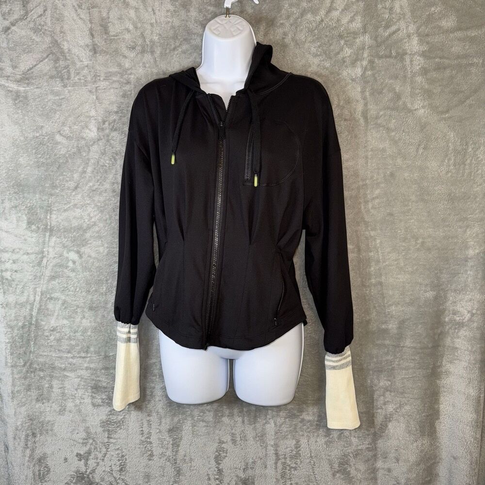 Free People Movement Black Corset Double  Zip Knit Cuff Performance Jacket Sz L